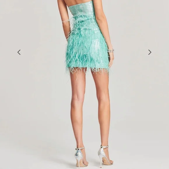 COPY - ANASTASIA SEQUIN FEATHER DRESS - turquoise powder XS - Picture 3 of 9